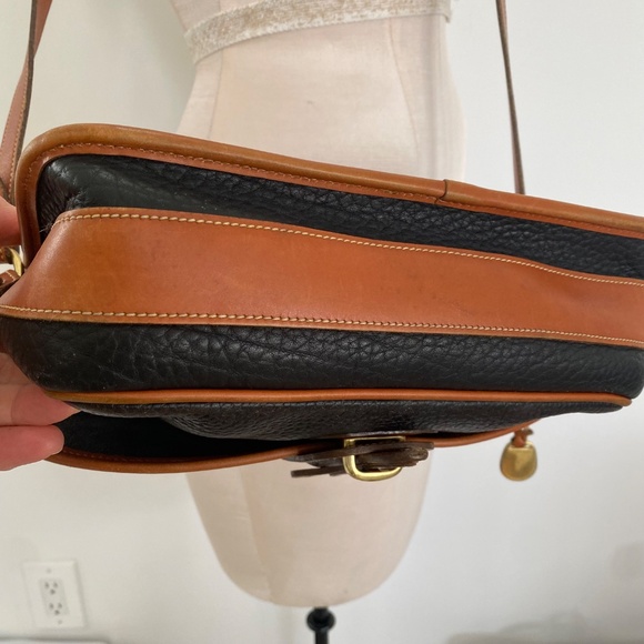 Dooney and Bourke Small Equestrian Classic Crossbody AWL Leather Black Tan Bag - Picture 5 of 12